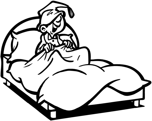 Man in nightcap in bed vinyl sticker. Customize on line. Furniture Carpets 043-0167
